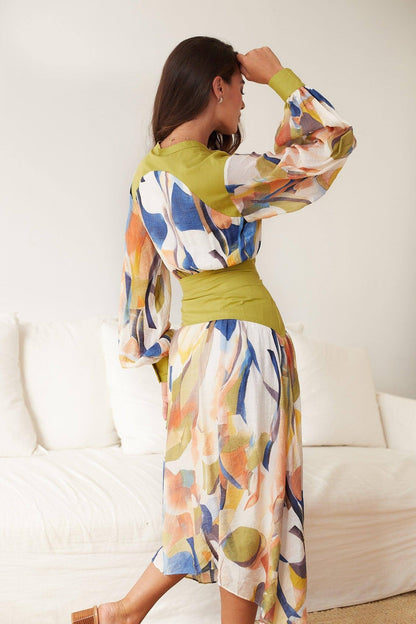 Floral Long-sleeved Midi Dress