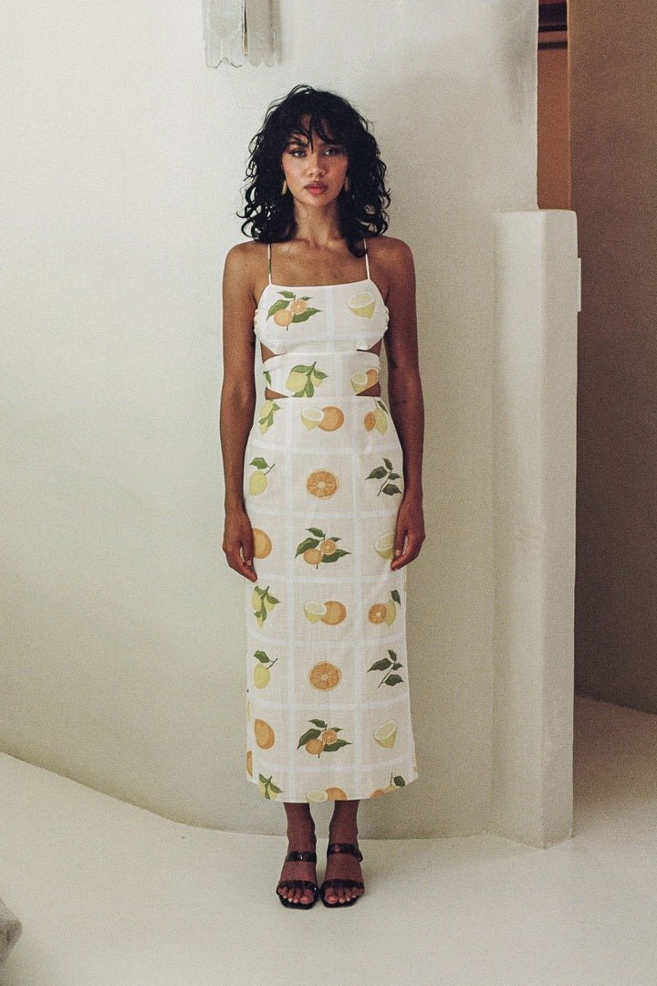 Citrus Print Midi Dress