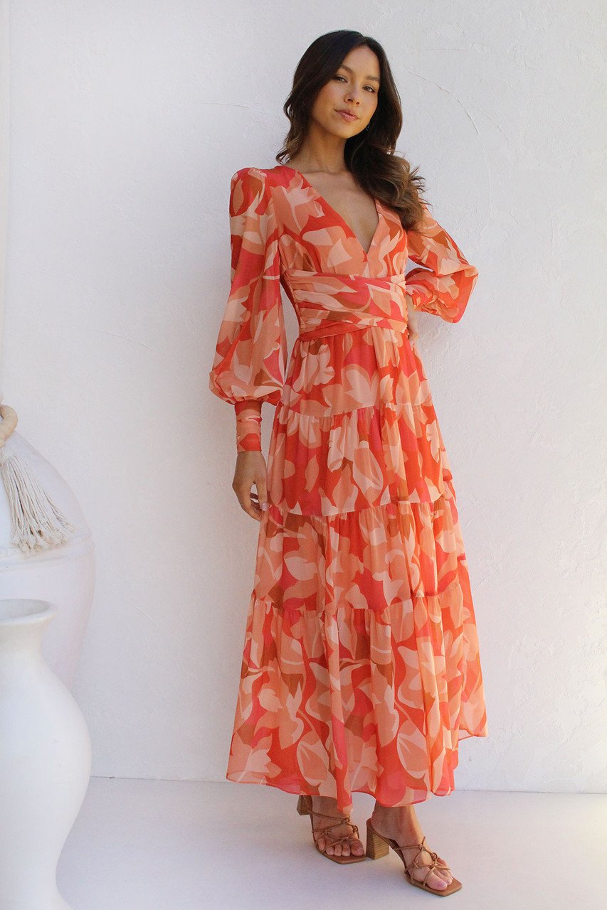 Floral Balloon Sleeves Maxi Dress