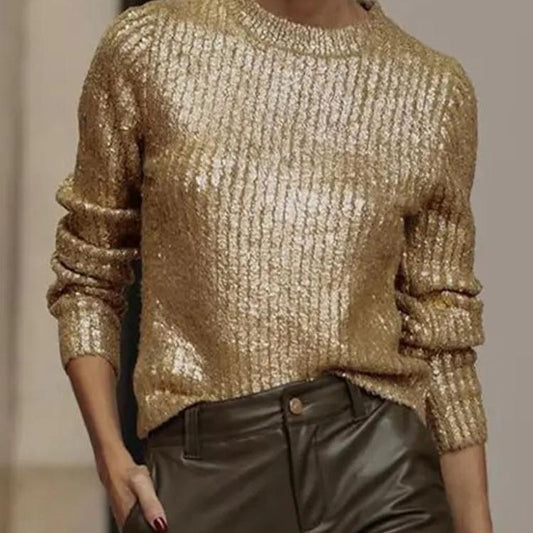 Shiny Gold O Neck Sweater