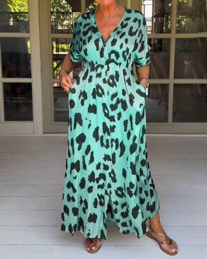 Loose Leopard V-Neck Maxi Dress