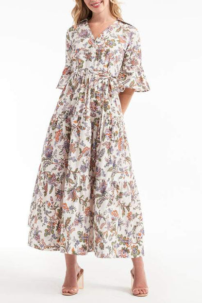 Cheerful Floral Print Midi Dress