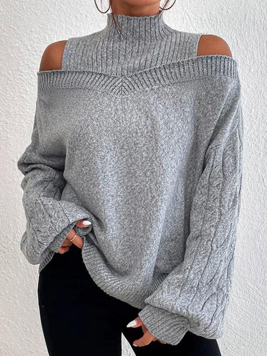 Off-the-shoulder semi-turtleneck sweater