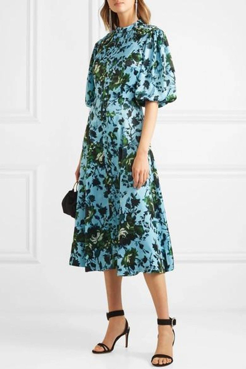 Margo Floral-print Satin Midi Dress In Blue