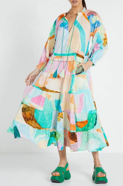 Ruffle Neck Rainbow Maxi Dress