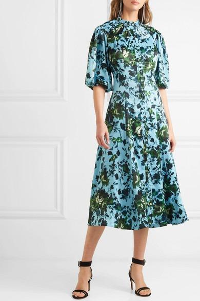 Margo Floral-print Satin Midi Dress In Blue