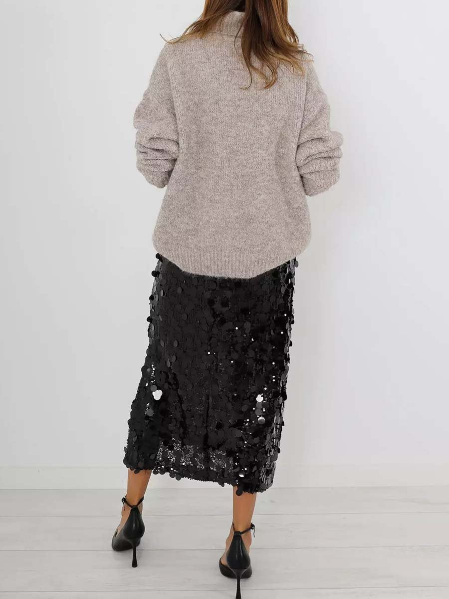 Sequin Slit Hem Skirt