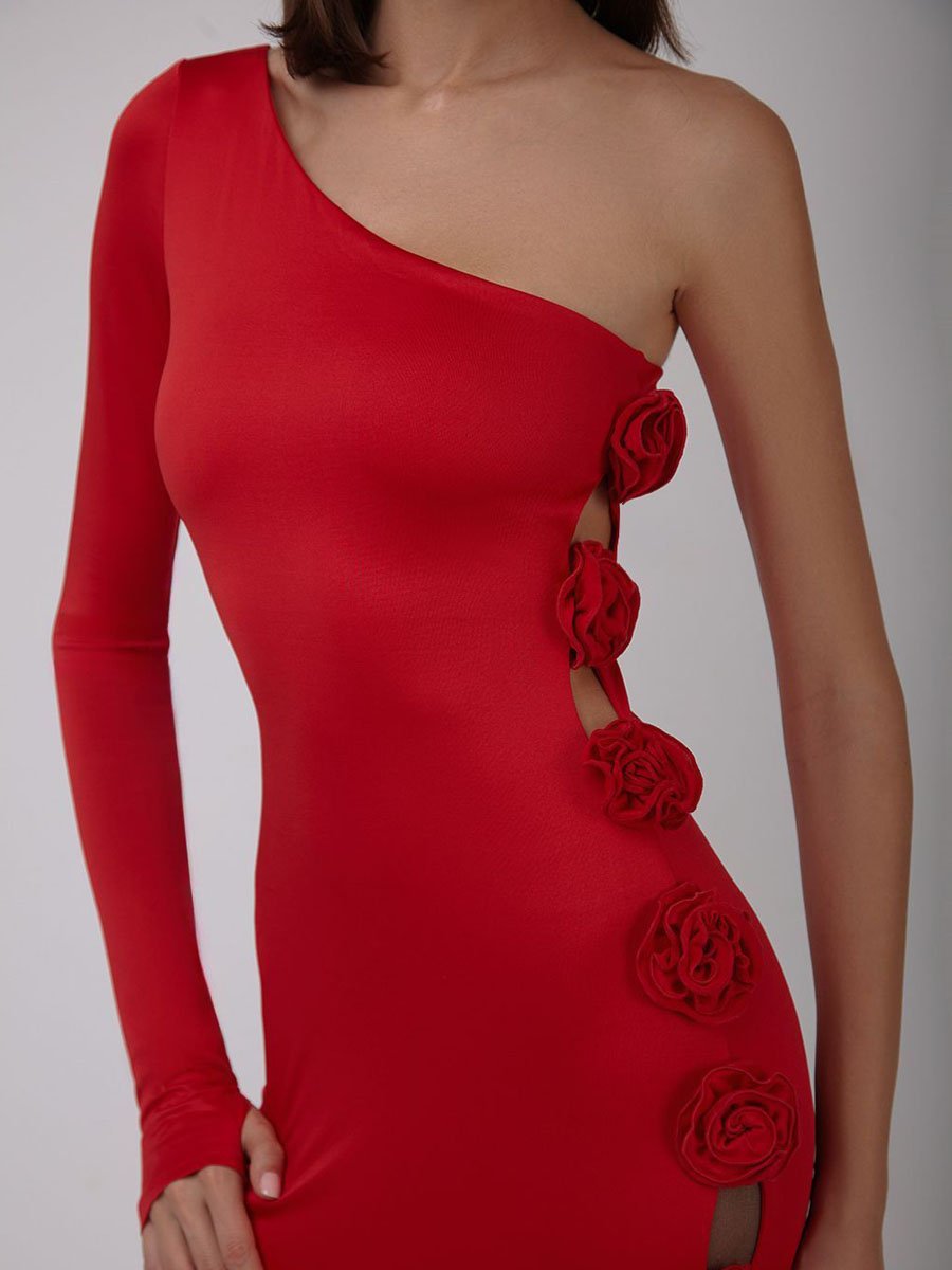 Sexy Fashion Slant Collar Split Flower Stitching Dress