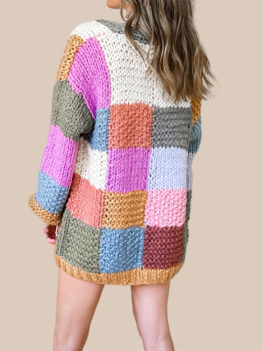 Colorblock Knitted Crochet Cardigan