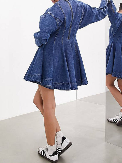 Denim Long Sleeve Patchwork Mini Dress