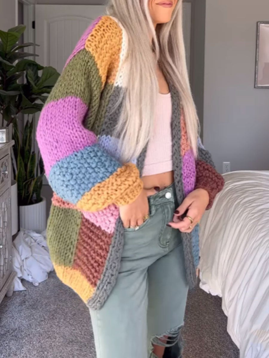 Colorblock Knitted Crochet Cardigan