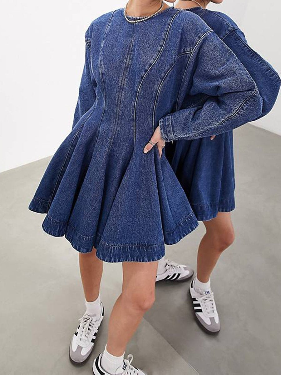 Denim Long Sleeve Patchwork Mini Dress