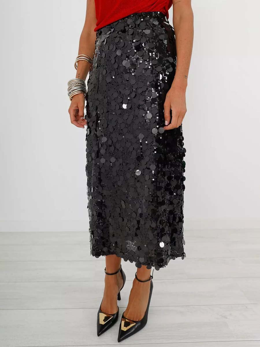 Sequin Slit Hem Skirt