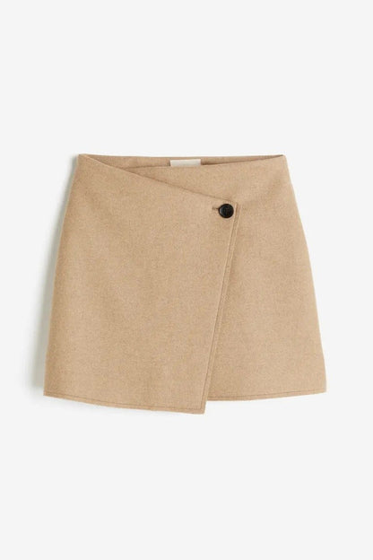Wool-blend wrapover skirt