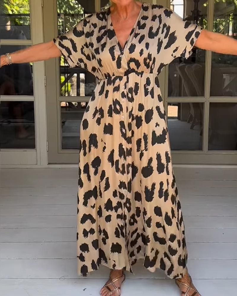 Loose Leopard V-Neck Maxi Dress