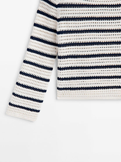 Striped Cutout Long Sleeve Knit