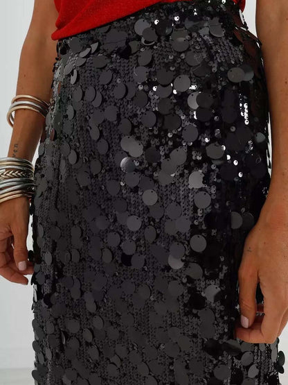 Sequin Slit Hem Skirt