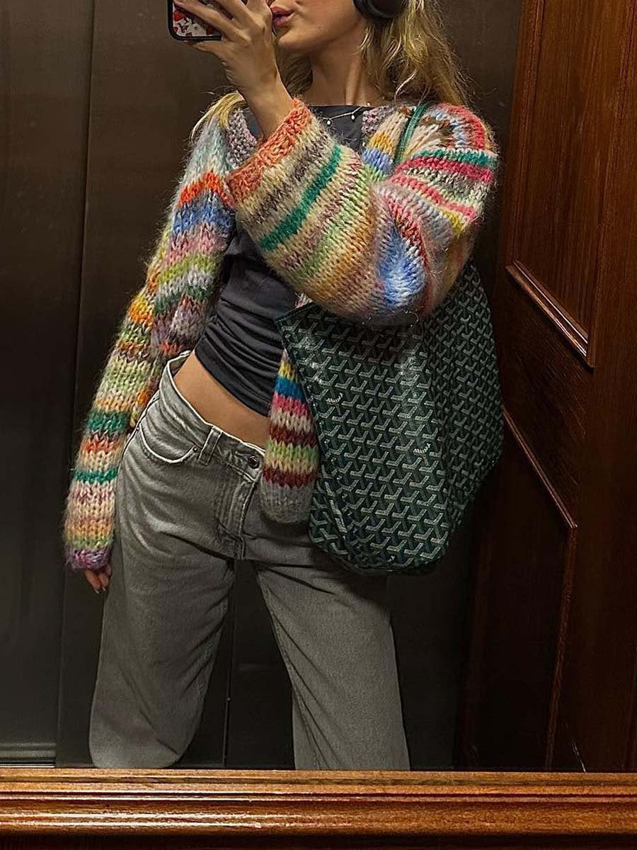 Rainbow Knit Sweater Cardigan