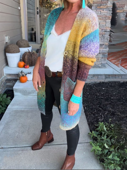 Knitted Sweater Loose Rainbow Cardigan