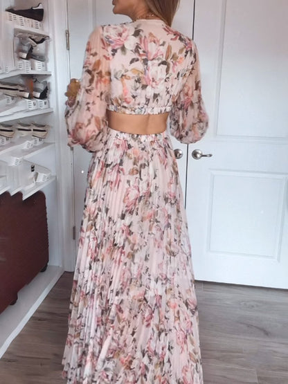 Floral Print Cutout Maxi Dress