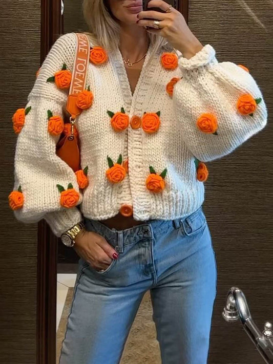 Flower Knit Sweater Cardigan