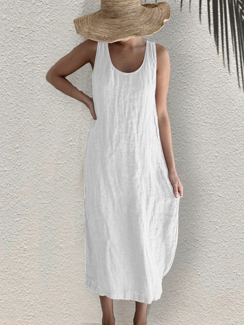 Women's Casual Dress Cotton Linen Dress Midi Dress