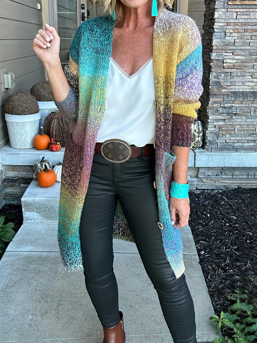 Knitted Sweater Loose Rainbow Cardigan