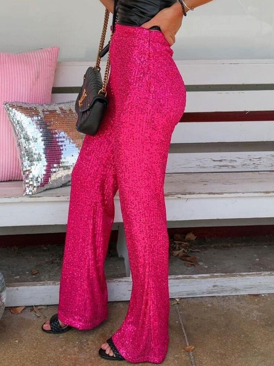 Solid Sequin Fashion Casual Straight Pants