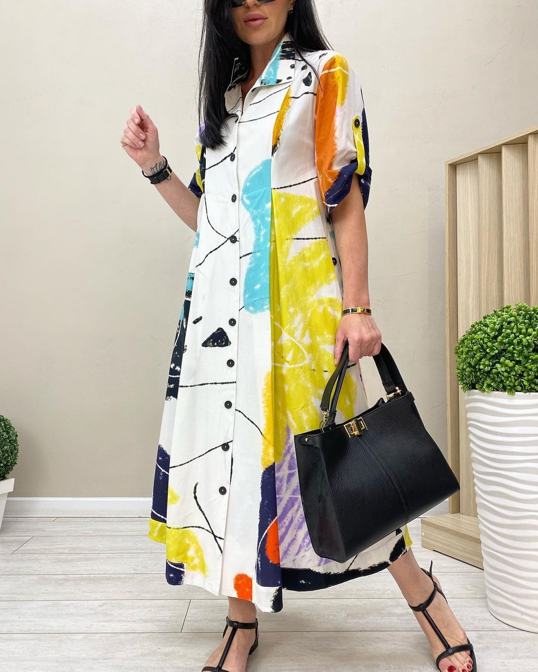 Abstract Print Shirt Dress