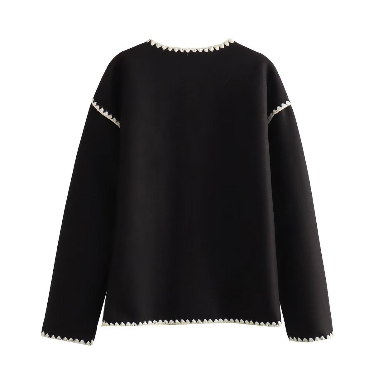 Elegant Button Crewneck Loose Colorblock Knit Jacket