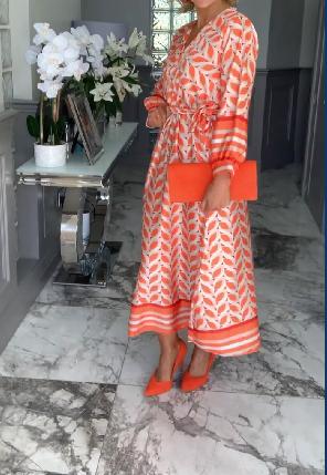 Orange Long Sleeve Midi Dress