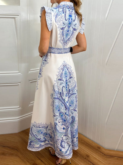 Elegant Printed Flying Sleeve Dress