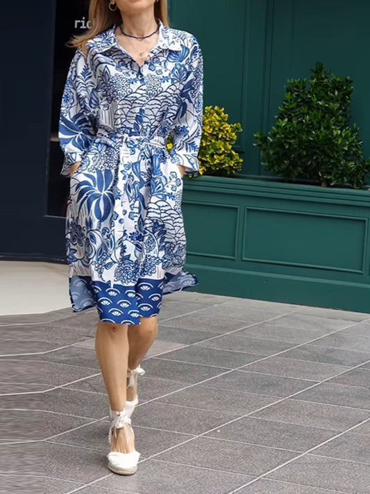 Blue Floral Summer Shirt Dress