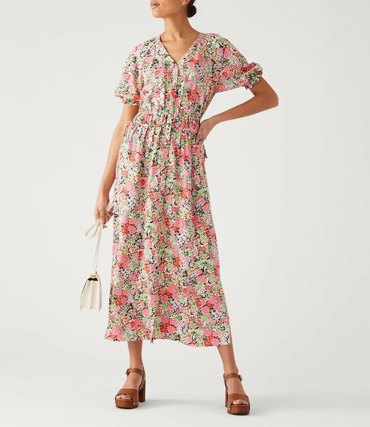 V-Neck Loose Floral Dress