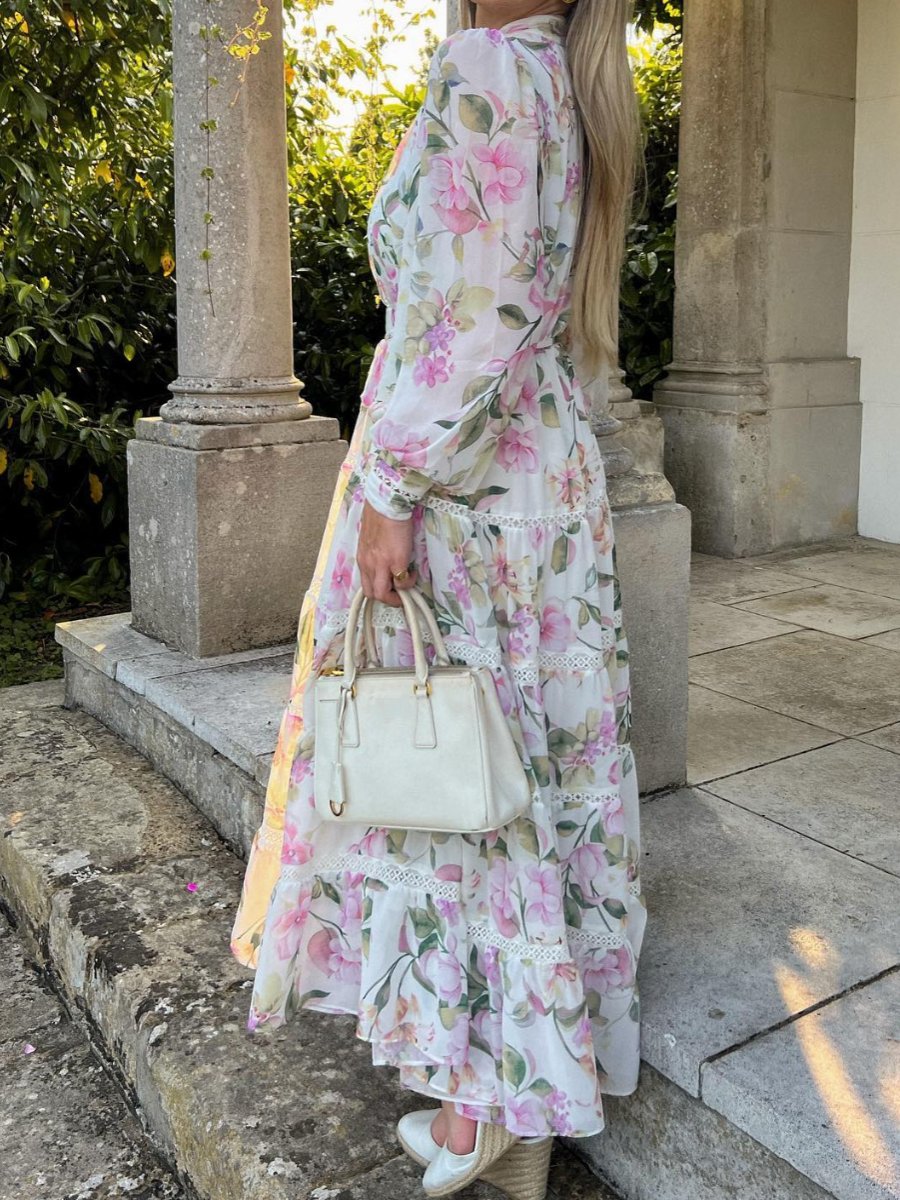 Elegant Floral Chiffon Maxi Dress