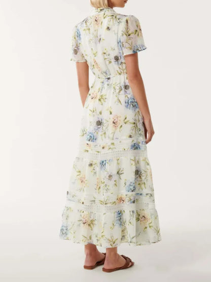 Chiffon Floral Detail Midi Dress