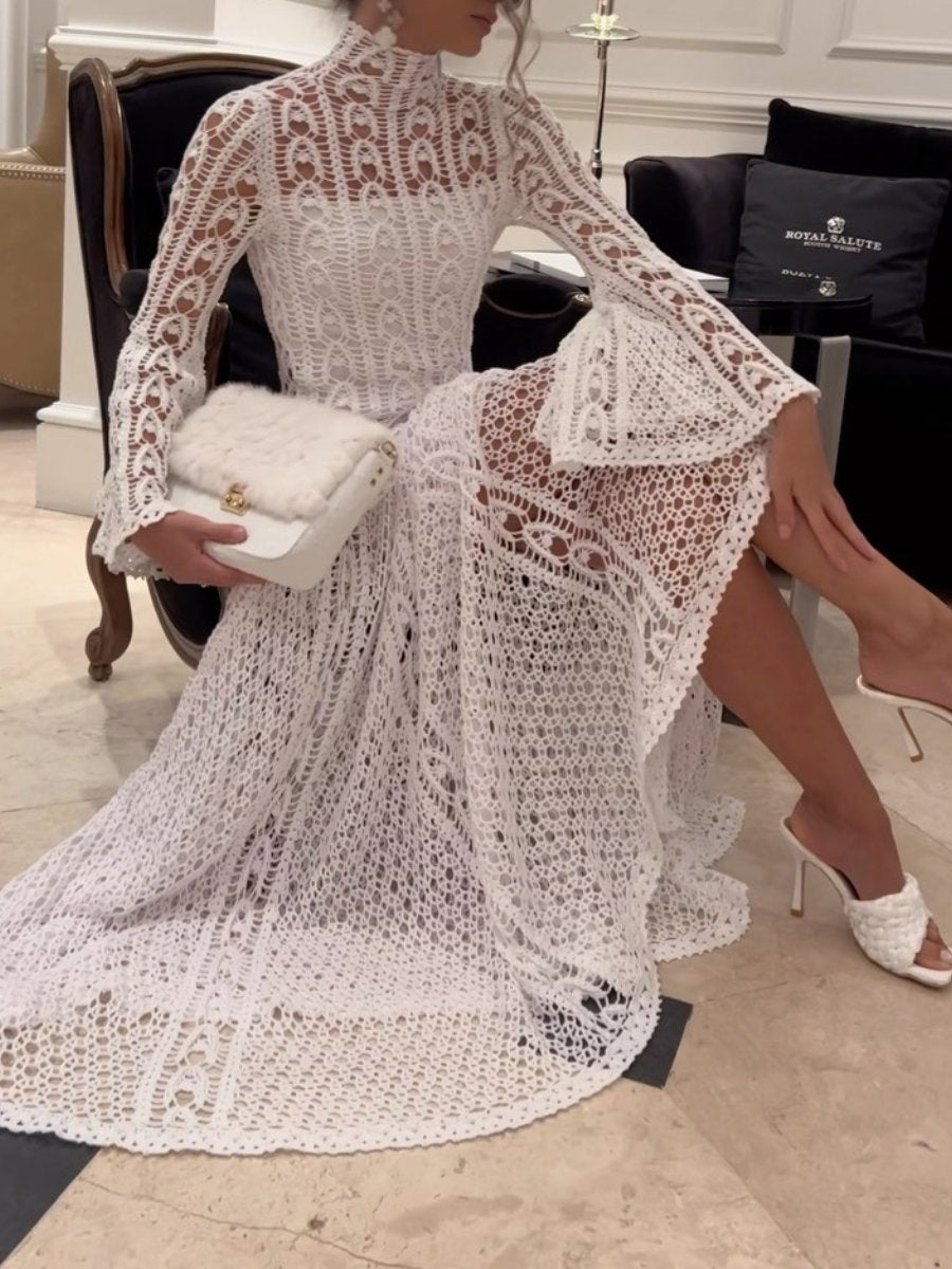 White Knit Long Sleeve Dress