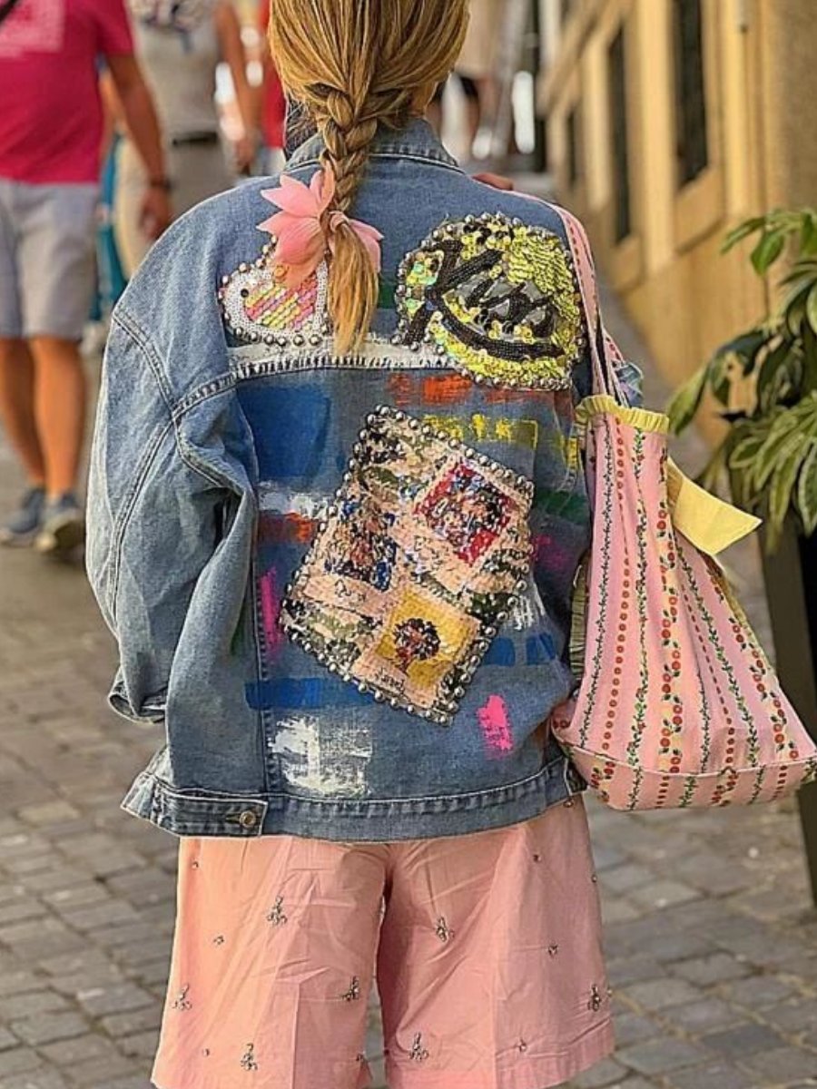 Sequin Embroidered Studded Denim Jacket