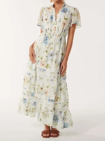 Chiffon Floral Detail Midi Dress