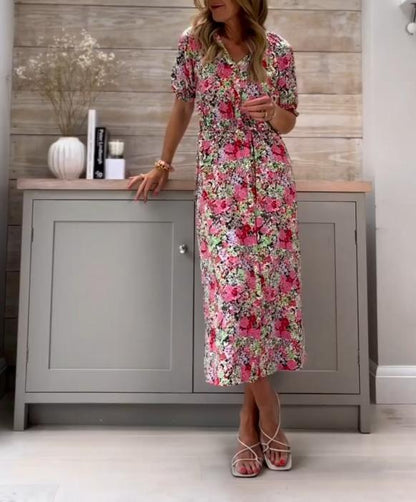 V-Neck Loose Floral Dress