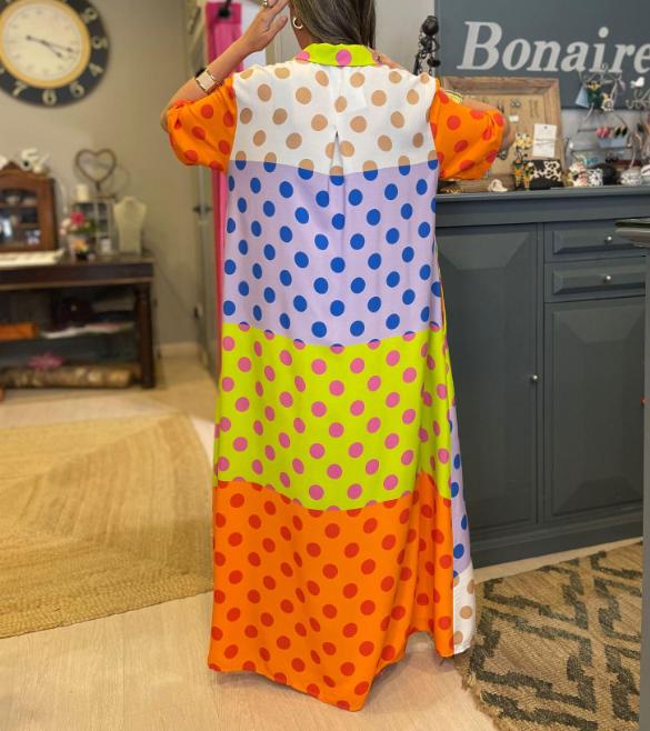Multicolored Polka Dot Print Shirt Dress