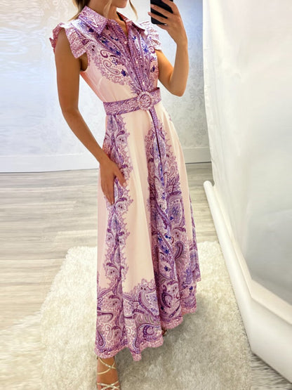Elegant Printed Flying Sleeve Dress