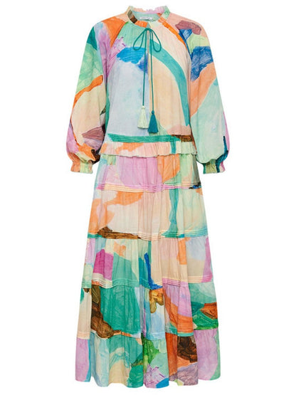 Ruffle Neck Rainbow Maxi Dress