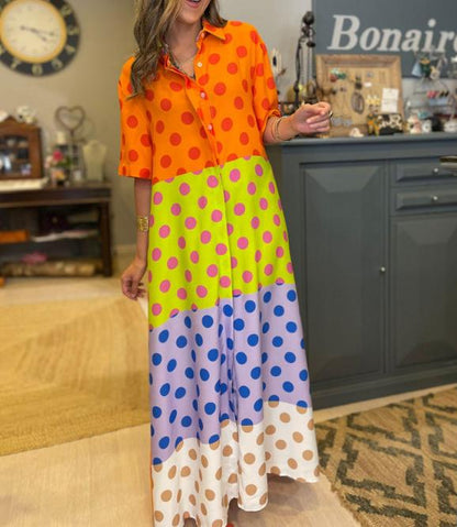 Multicolored Polka Dot Print Shirt Dress