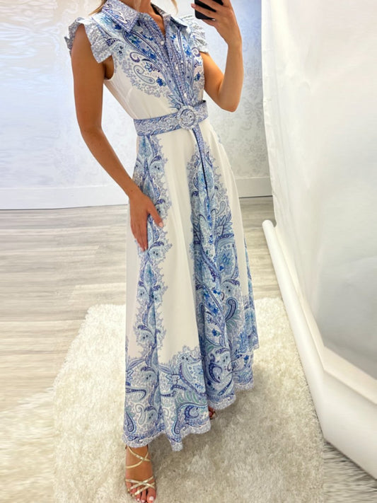 Elegant Printed Flying Sleeve Dress