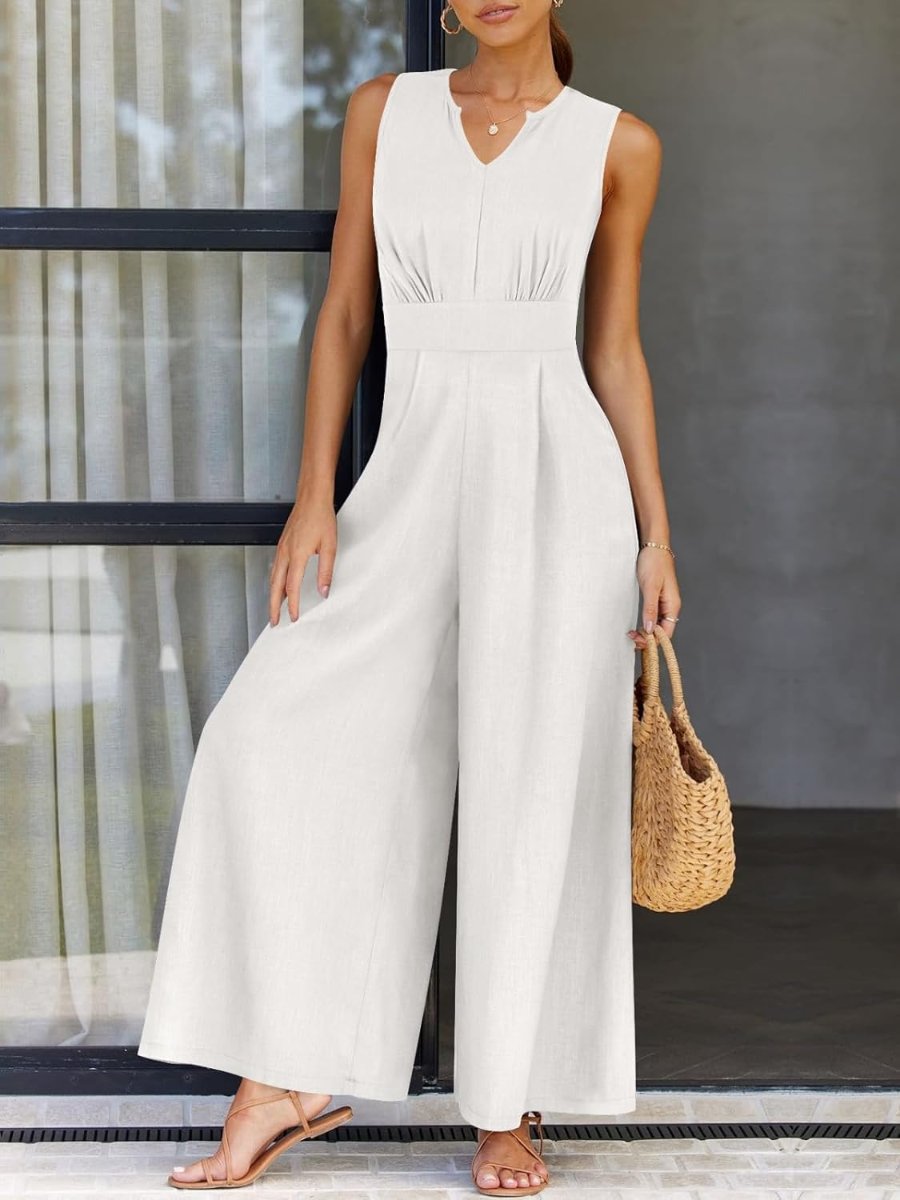 Split Neck Sleeveless Pockets Jumpsuit