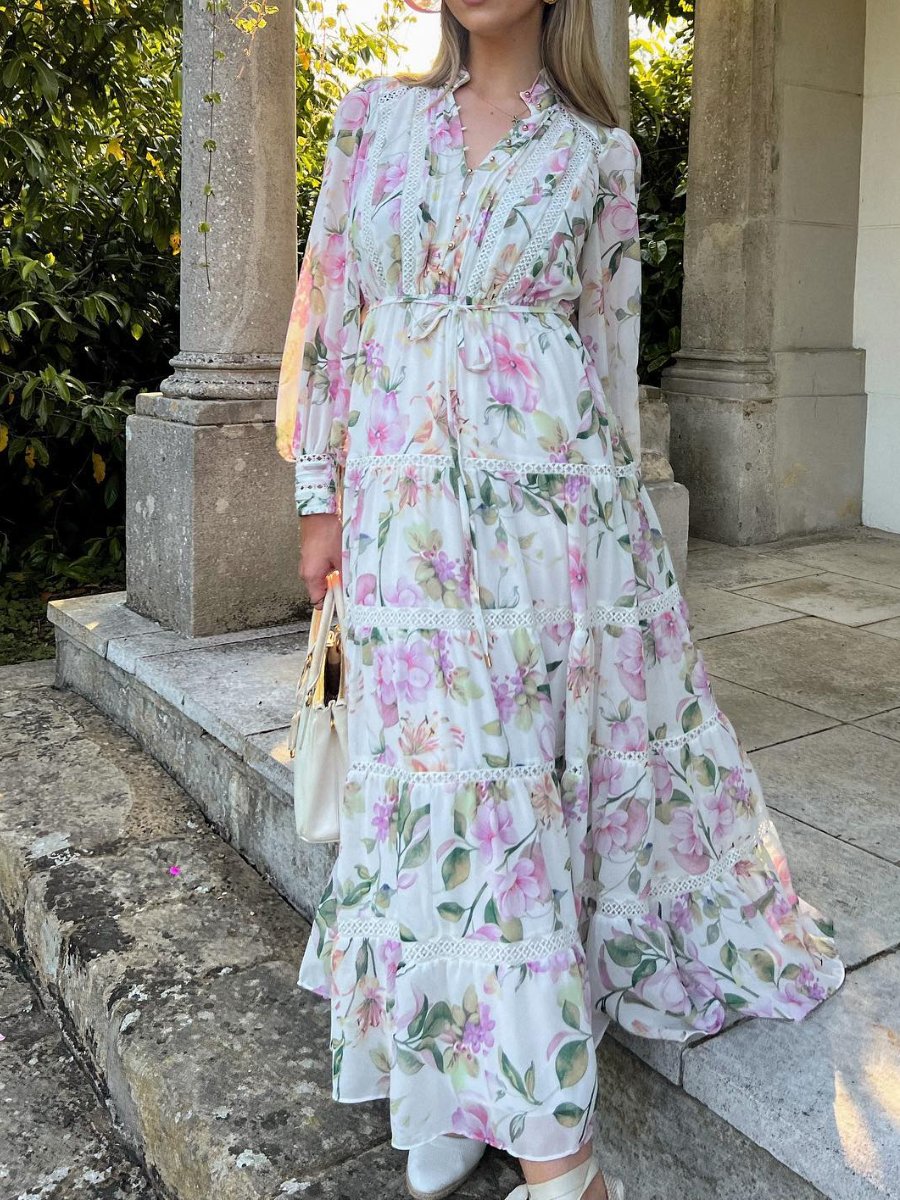 Elegant Floral Chiffon Maxi Dress