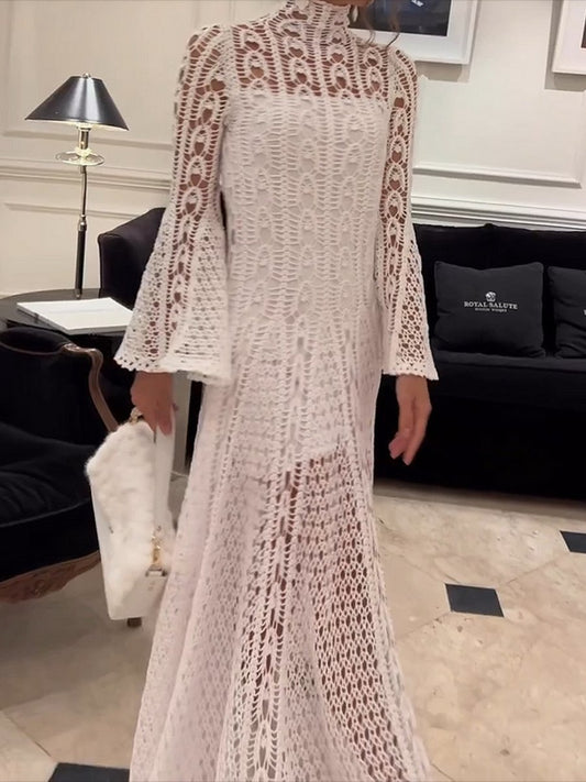 White Knit Long Sleeve Dress