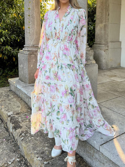 Elegant Floral Chiffon Maxi Dress