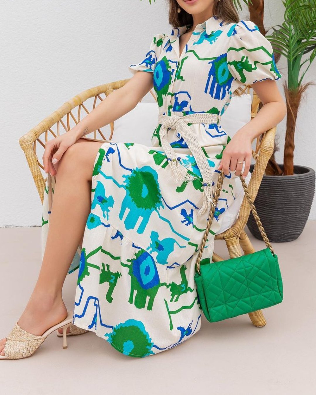 Green Print Summer Dress